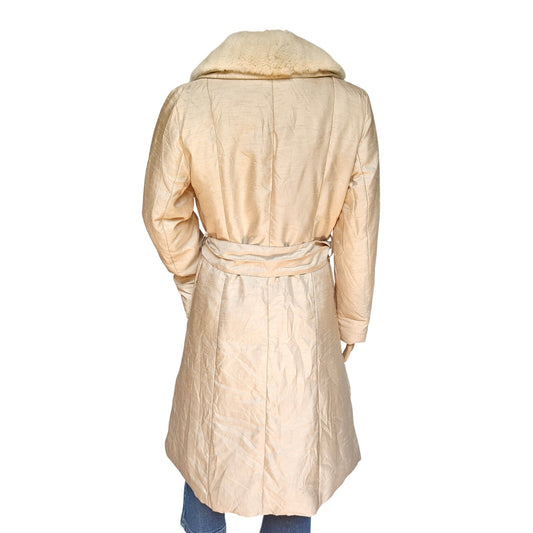 Champagne Faux Fur Collar Belted Coat
