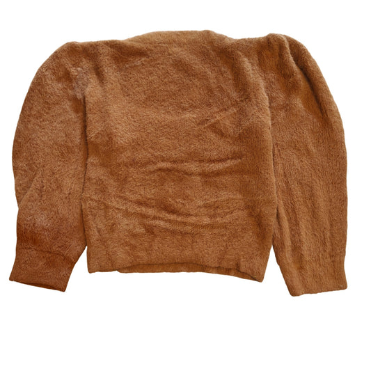 Camel Fuzzy Knit Puff Sleeve Square Neck Sweater