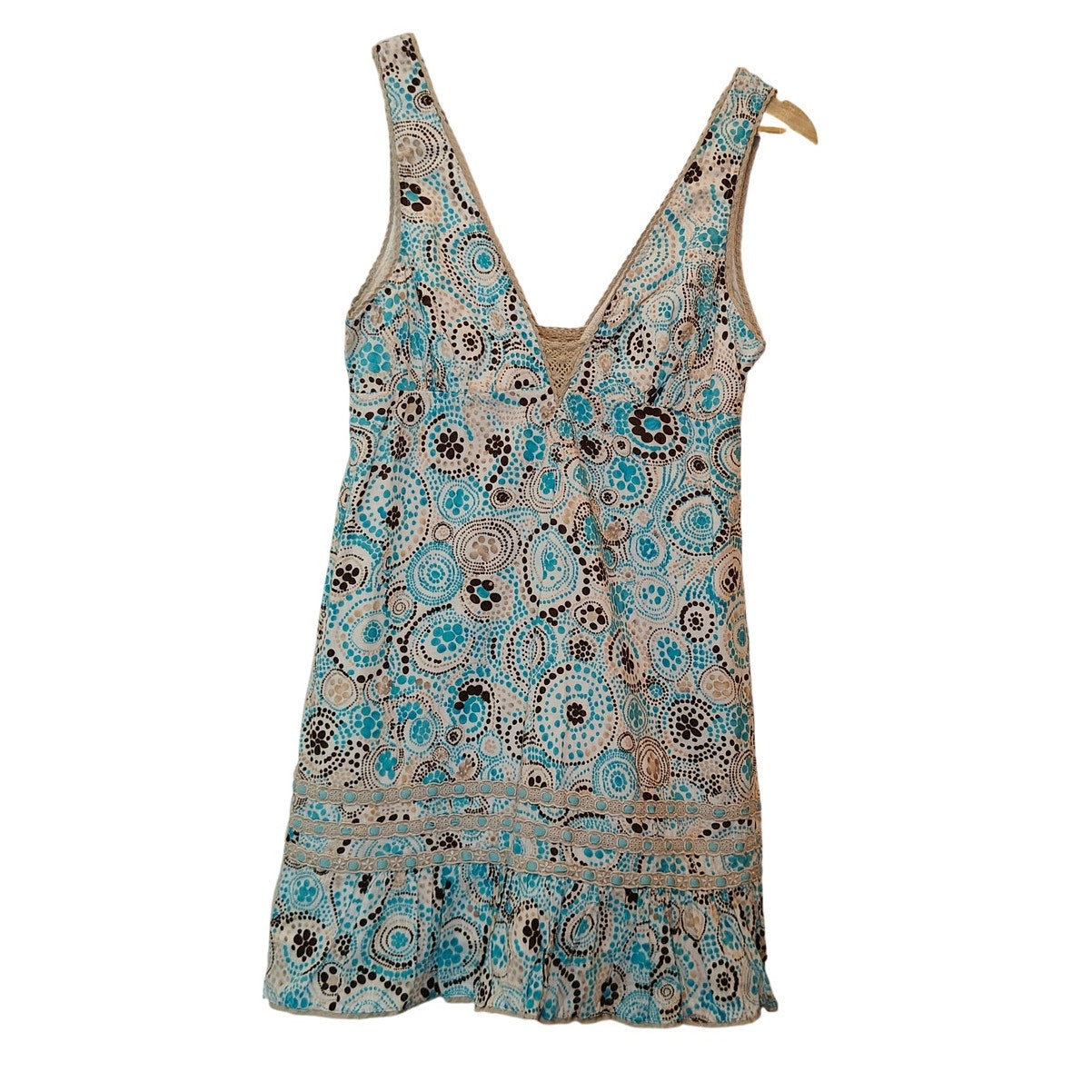 Free People Blue Paisley Boho Mini Dress V Neck Sleeveless Size 12