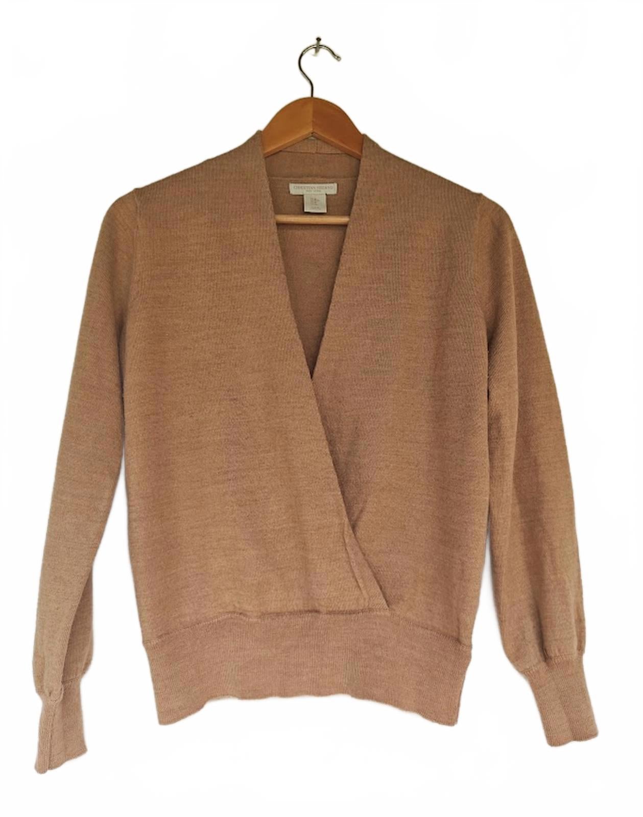 Tan Faux Wrap Wool Blend Sweater