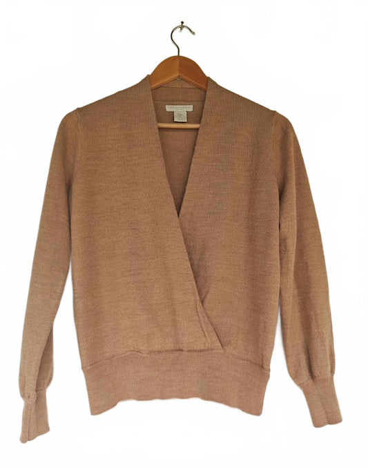 Tan Faux Wrap Wool Blend Sweater