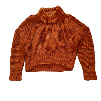 Orange Chunky Knit Turtleneck Cropped Sweater