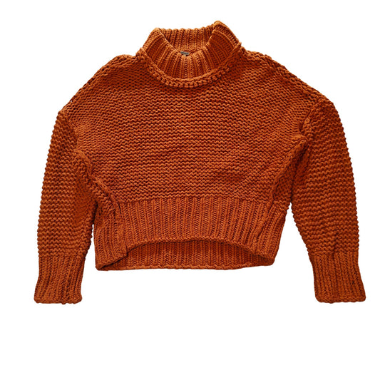 Orange Chunky Knit Turtleneck Cropped Sweater