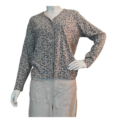 Gray Floral Print Button Front Cardigan