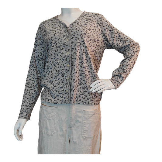 Gray Floral Print Button Front Cardigan