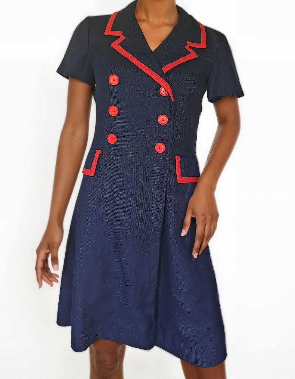 Blue and Red Vintage 60s Double Breasted Dress