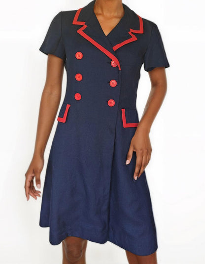 Blue and Red Vintage 60s Double Breasted Dress