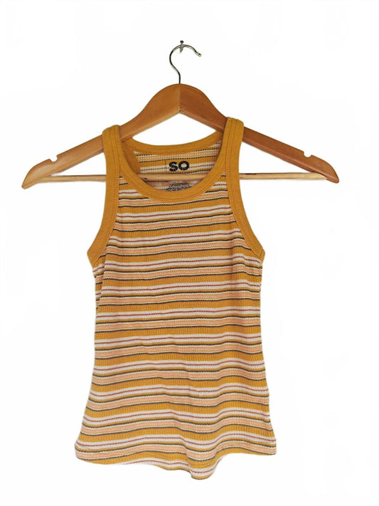 Yellow and White Striped Ribbed Tank Top