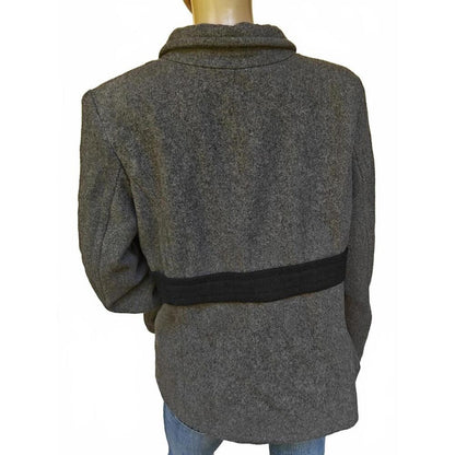 Gray Wool Blend Coat with Black Stripe