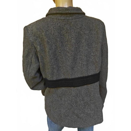 Gray Wool Blend Coat with Black Stripe