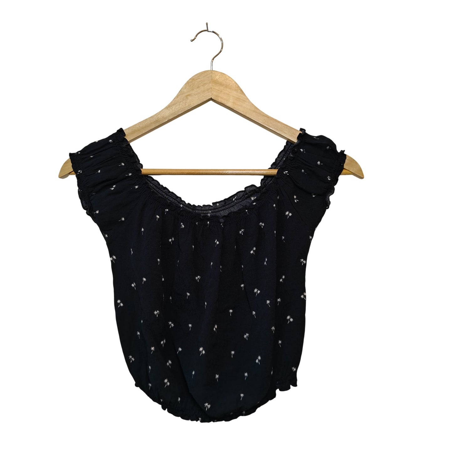 Black Off Shoulder Crop Top Palm Print