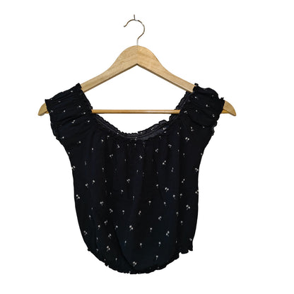 Black Off Shoulder Crop Top Palm Print
