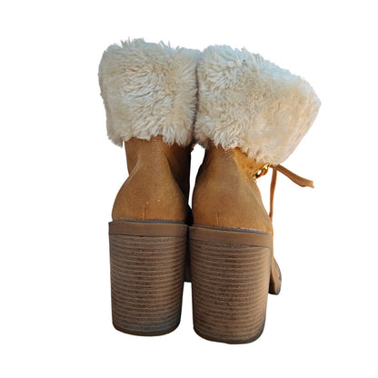 Tan Faux Fur Lace Up Ankle Boots