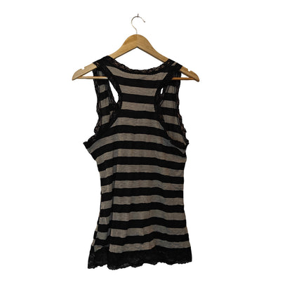 Lace Trim Black & Gray Striped Tank Top