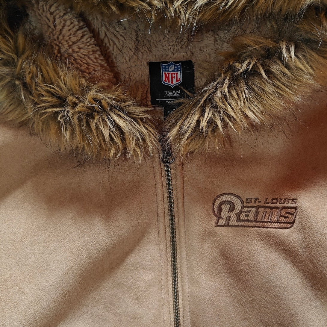 St Louis Rams Tan Faux Suede Fur Trim Hooded Jacket