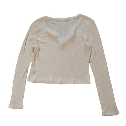 Cream Ribbed Snap Henley