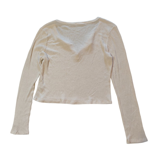Cream Ribbed Snap Henley