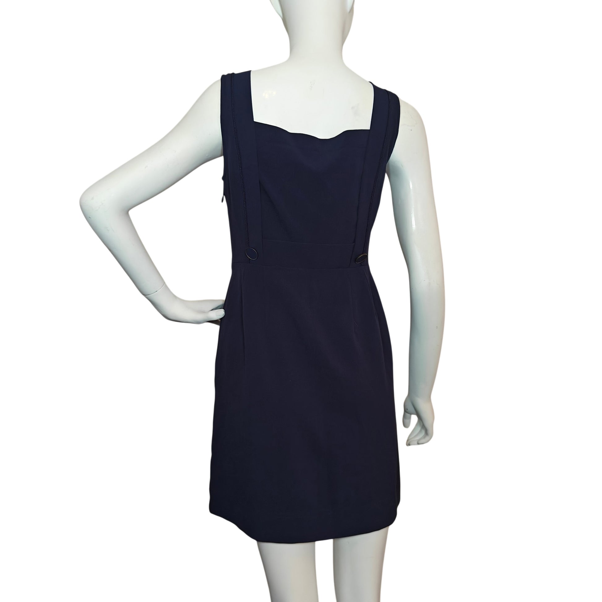 Navy A-Line Mini Dress with Button Detail