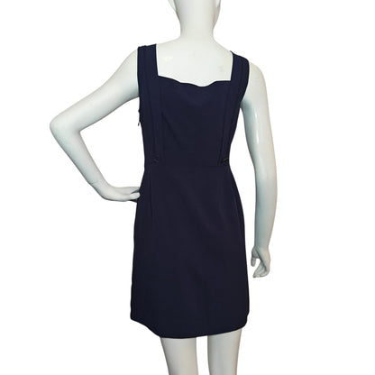 Navy A-Line Mini Dress with Button Detail