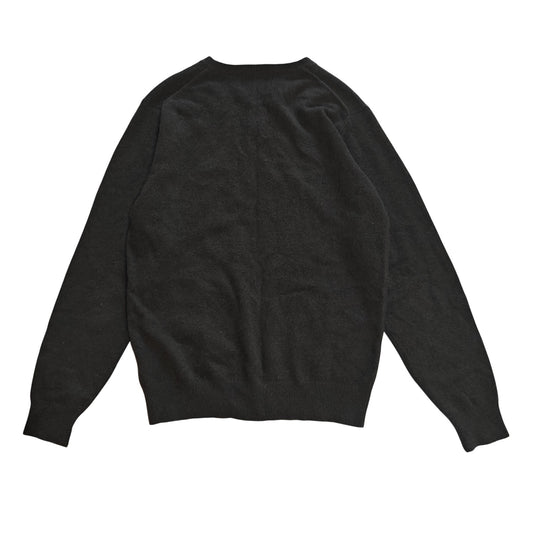 Black Stretch Wool V-Neck Sweater