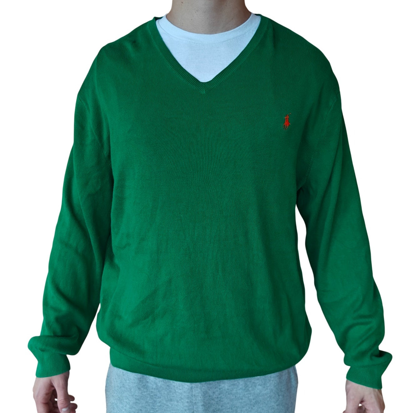 Green V-Neck Cotton Sweater