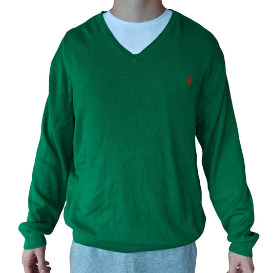 Green V-Neck Cotton Sweater