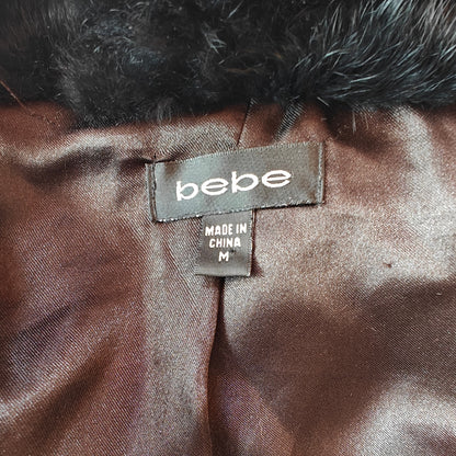 Black Belted Puffer Jacket with Rabbit Fur Collar