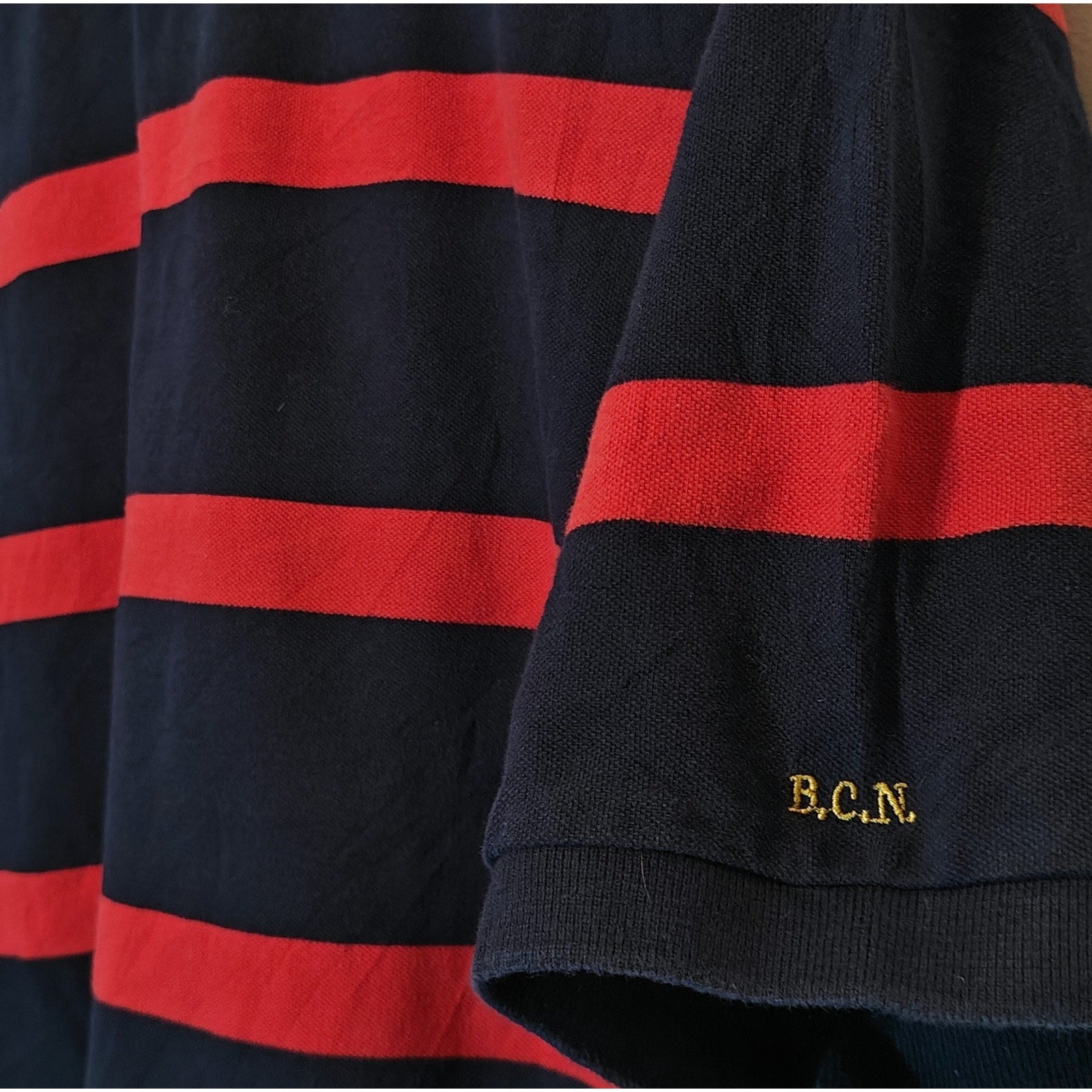 Barcelona Striped Rugby Polo Shirt XL Red Navy Crest Embroidered Cotton