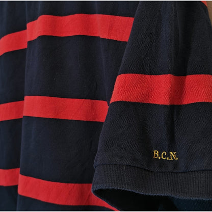 Barcelona Striped Rugby Polo Shirt XL Red Navy Crest Embroidered Cotton