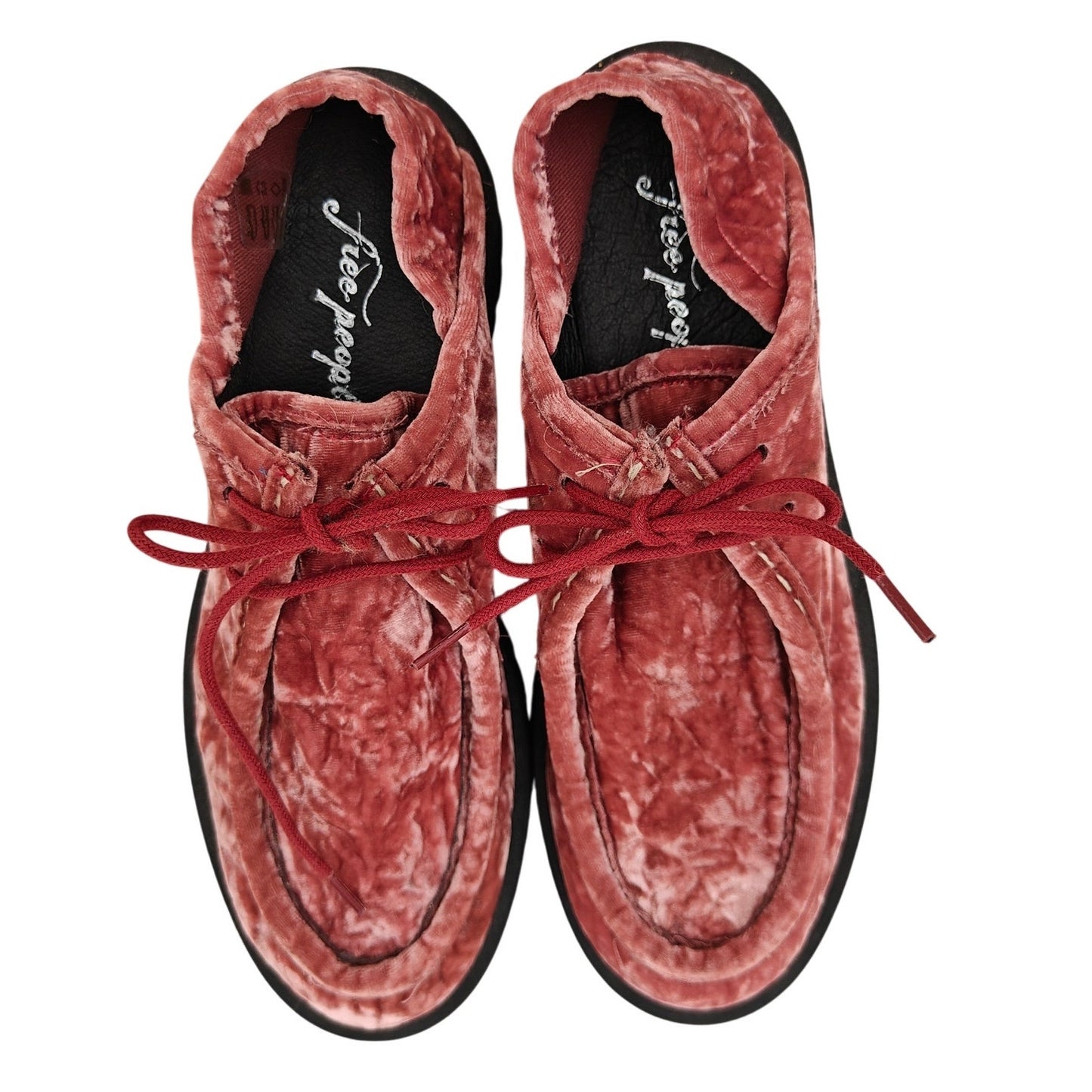 Pink Crushed Velvet Lace-Up Loafers