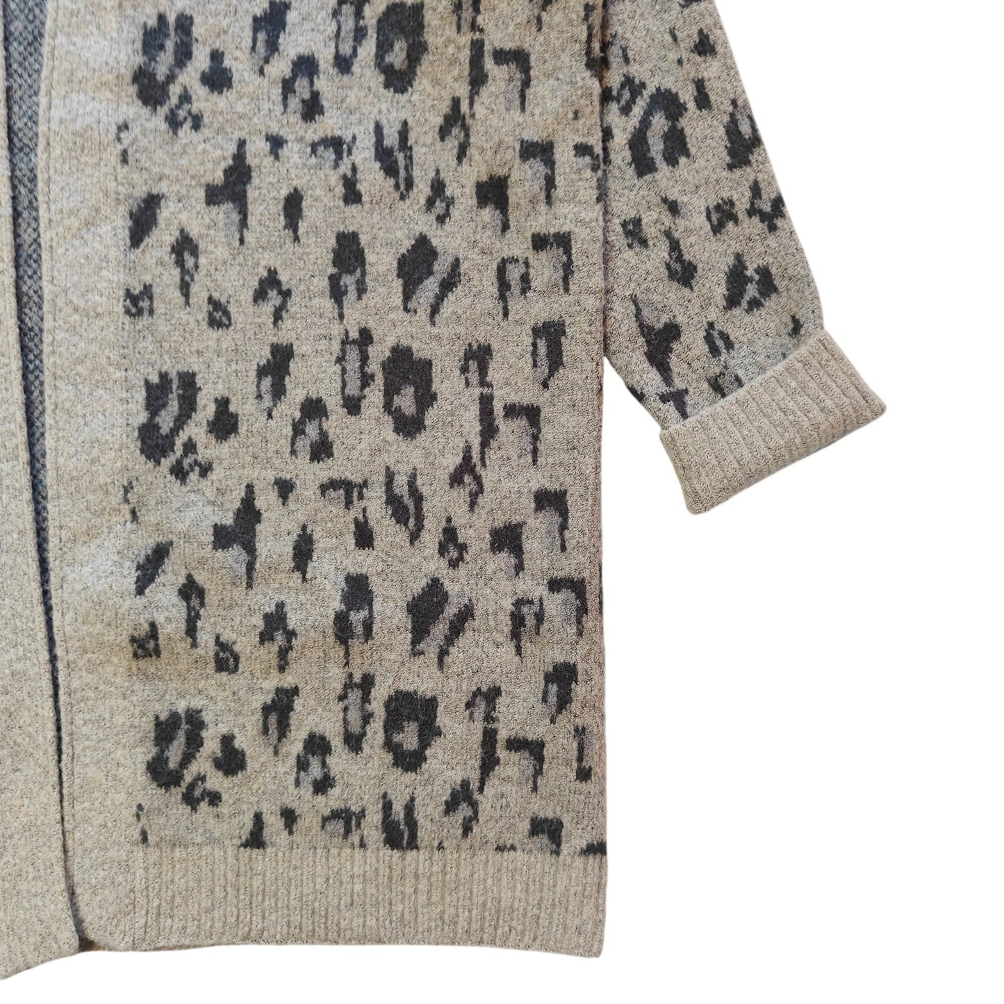 Beige and Gray Open Front Cardigan Sweater