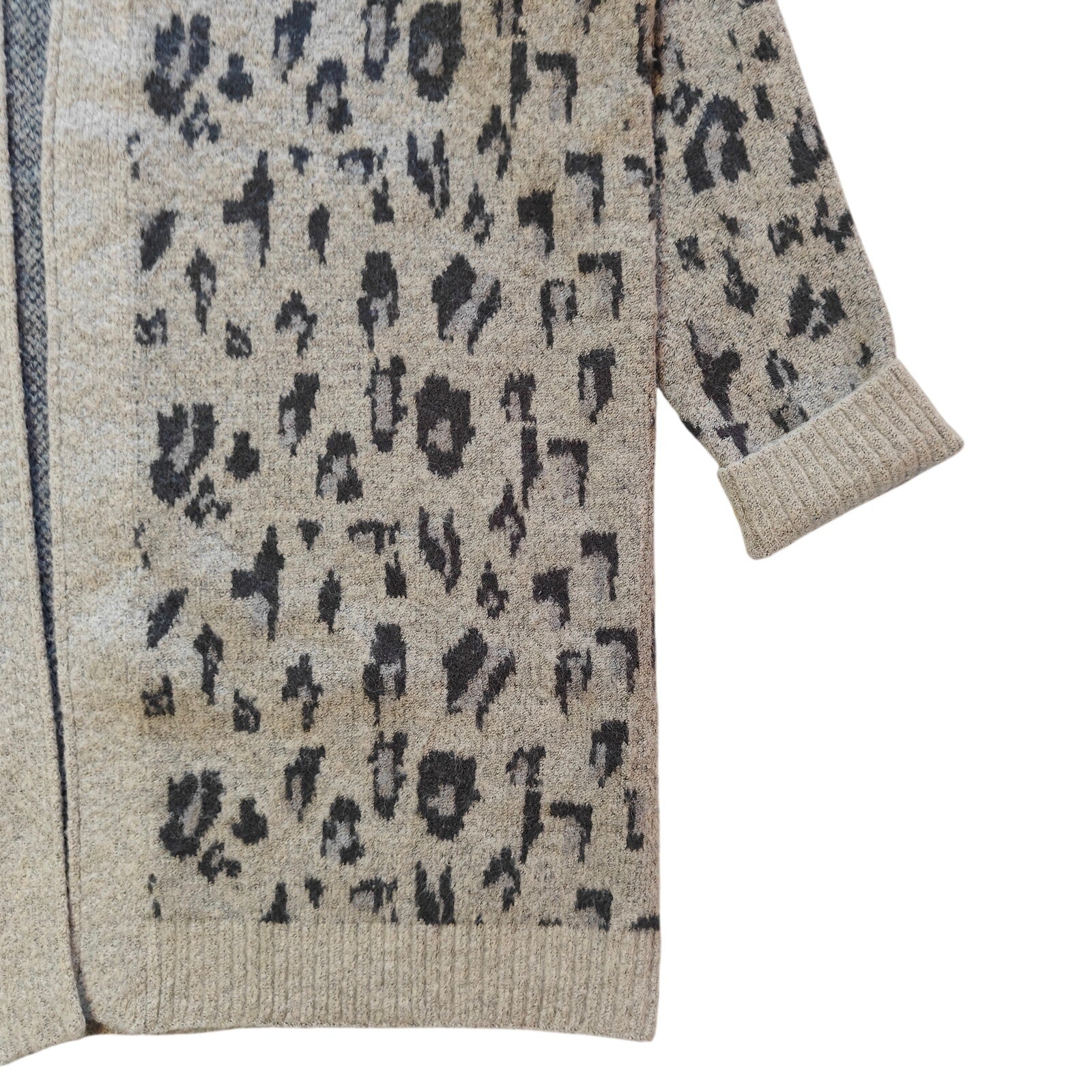 Beige and Gray Open Front Cardigan Sweater