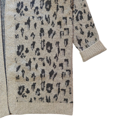 Beige and Gray Open Front Cardigan Sweater