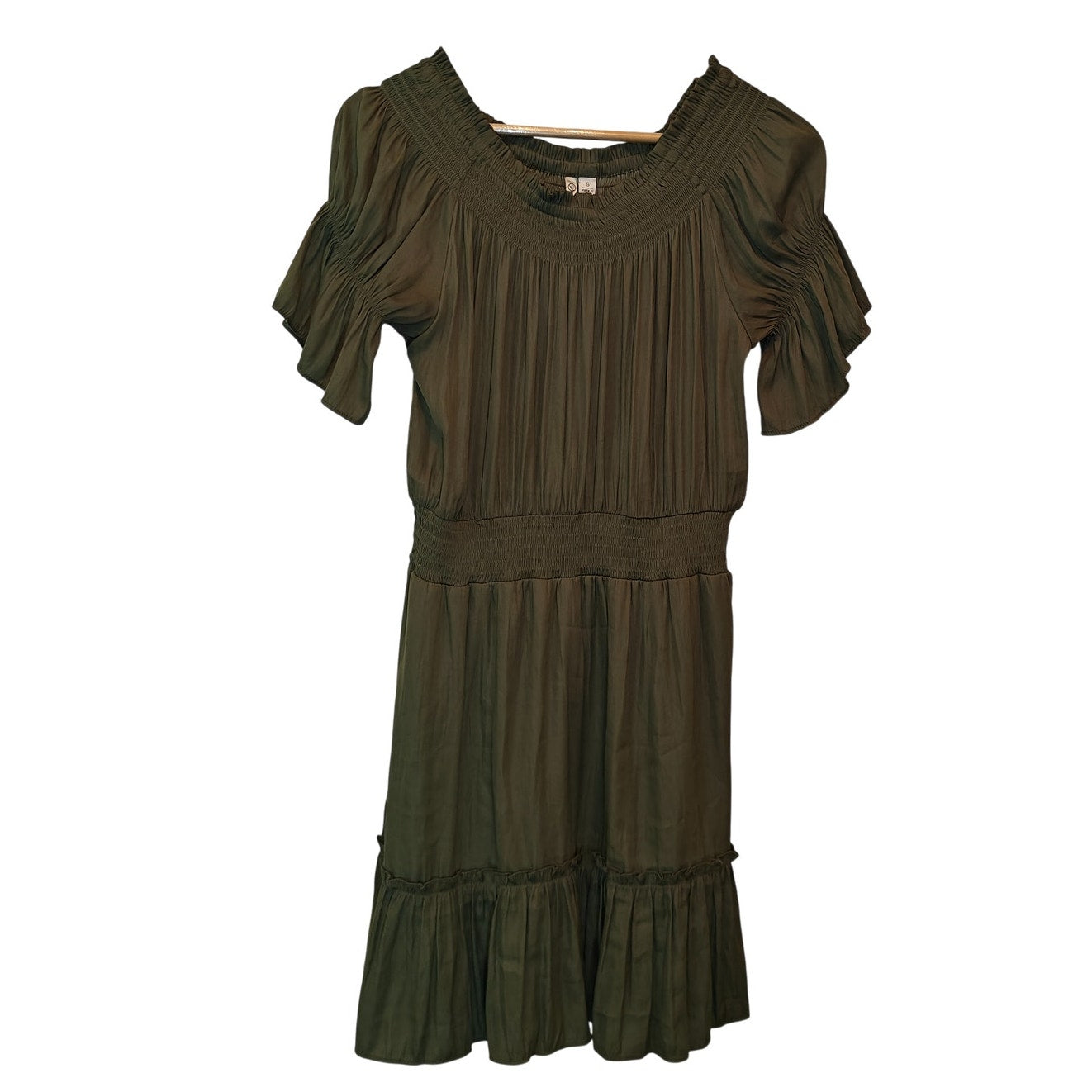 Olive Green Smocked Flutter Sleeve Mini Dress