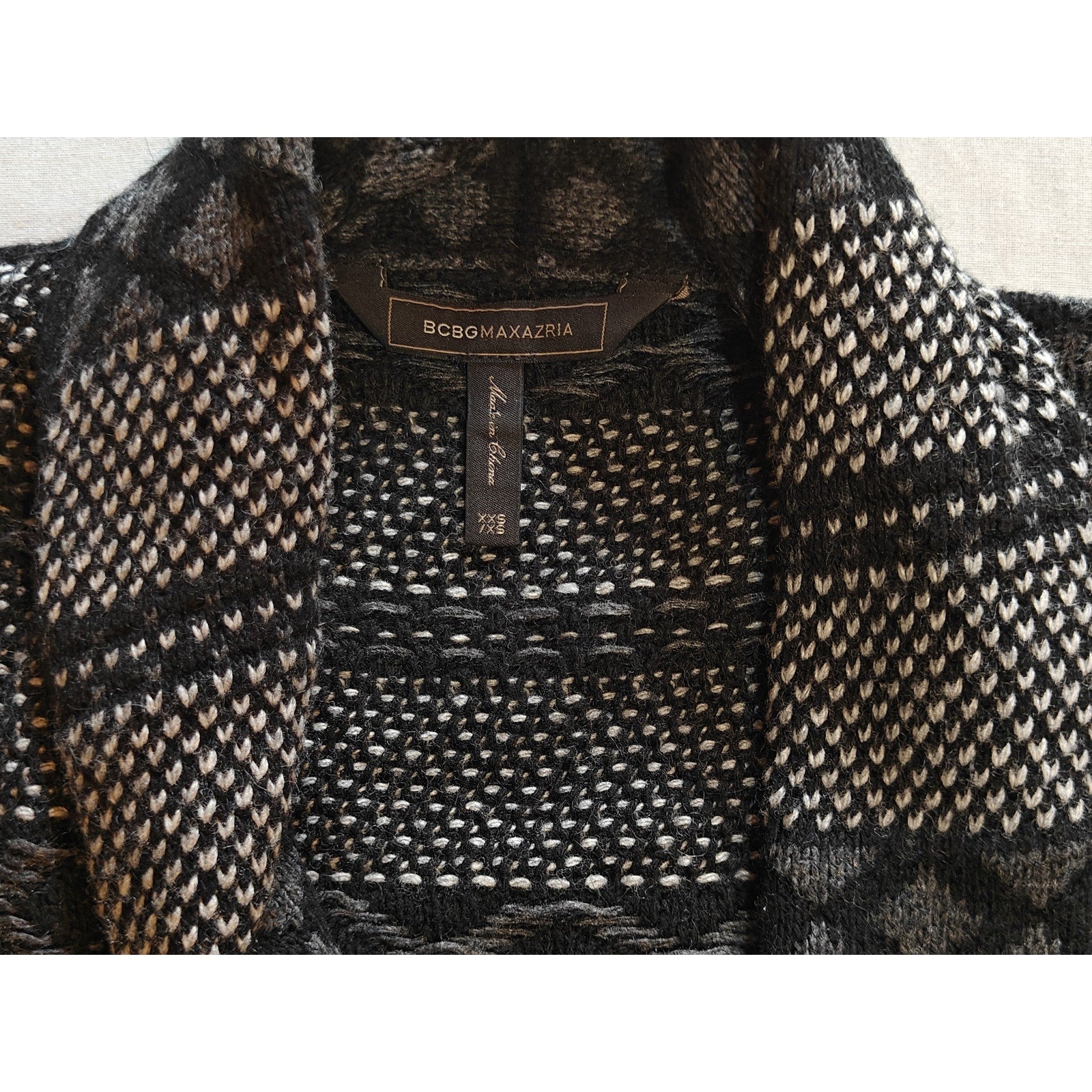 Black and Gray Textured Knit Open Front Coatigan