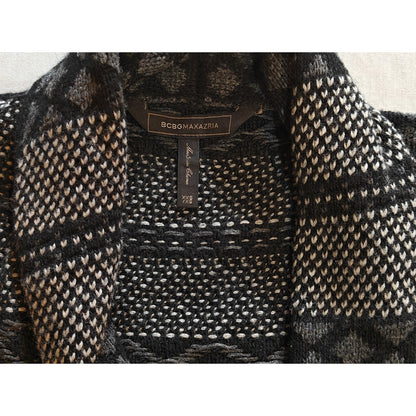 Black and Gray Textured Knit Open Front Coatigan