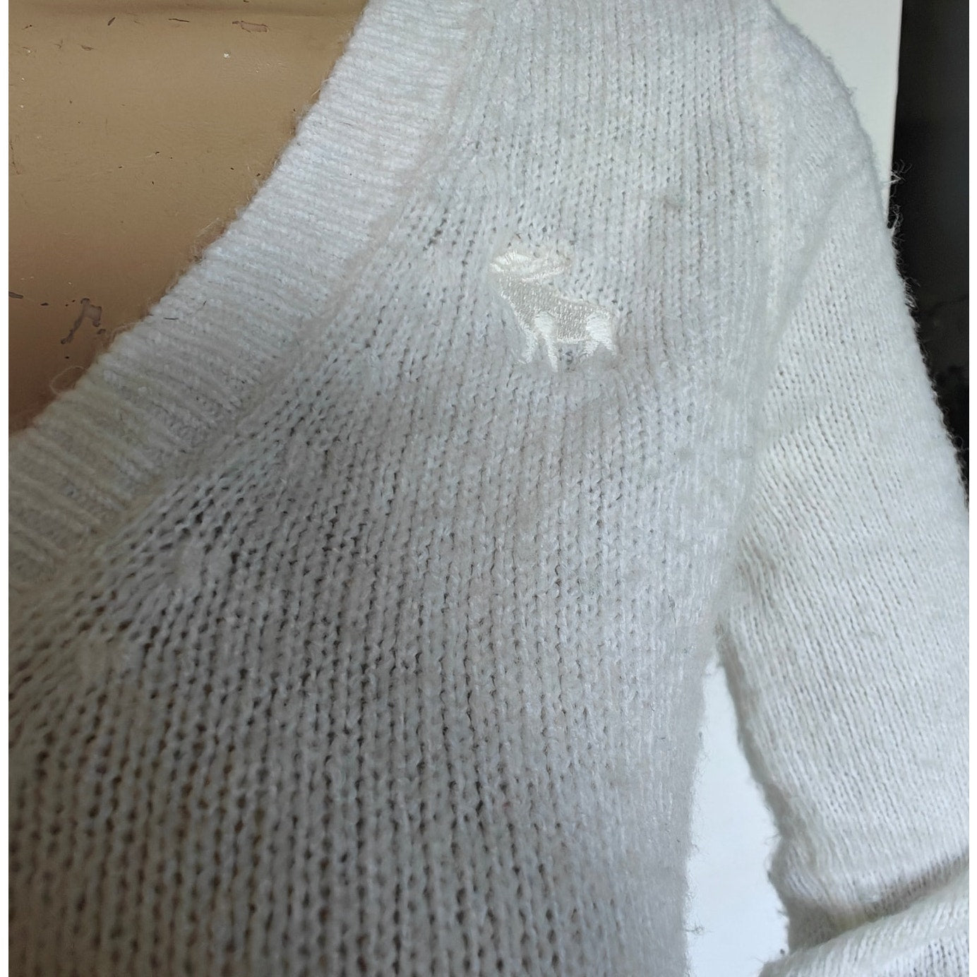 Ivory Wool-Blend V-Neck Sweater