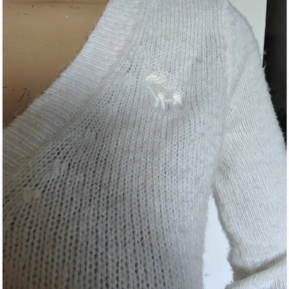 Ivory Wool-Blend V-Neck Sweater