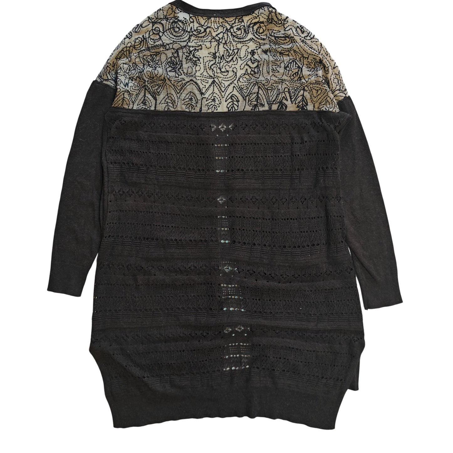 Charcoal Cardigan with Embroidered Sheer Back