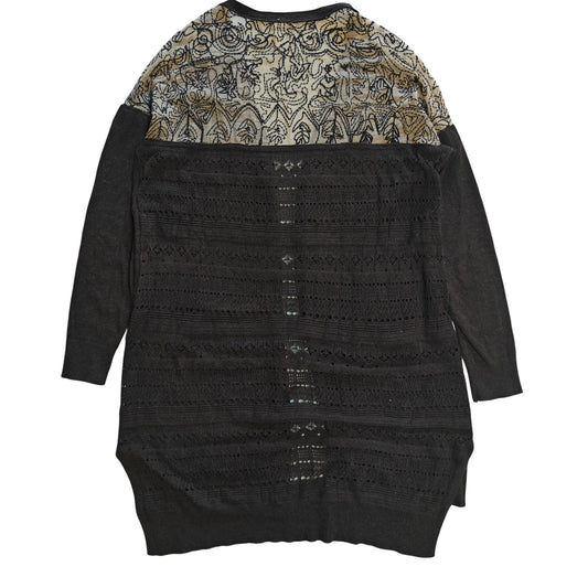 Charcoal Cardigan with Embroidered Sheer Back