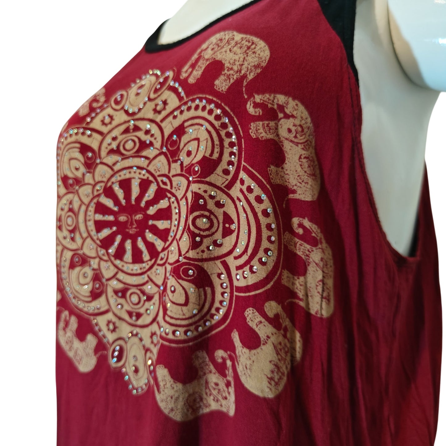 Red Elephant Tank Top With Boho Mandala Graphic