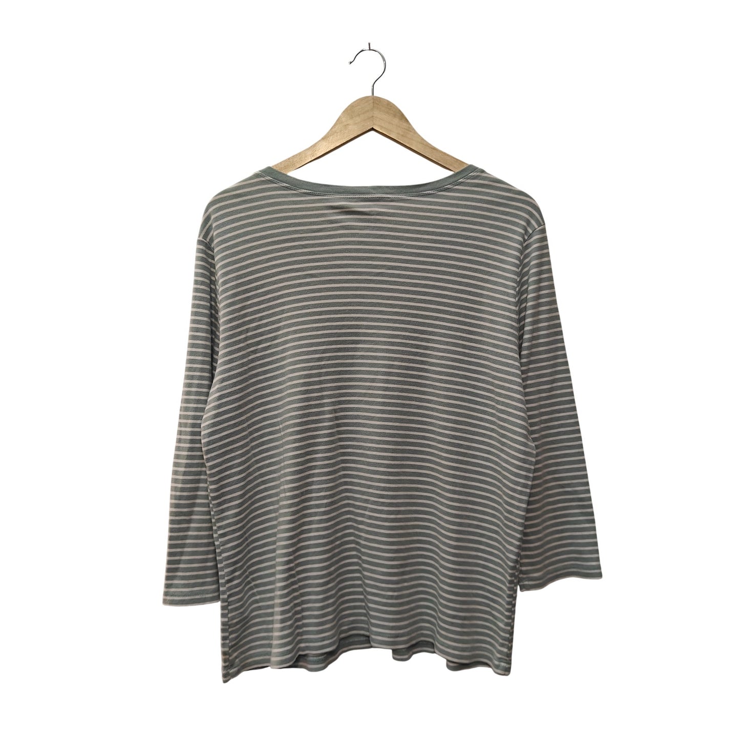 Green and White Striped V-Neck Long-Sleeve Top