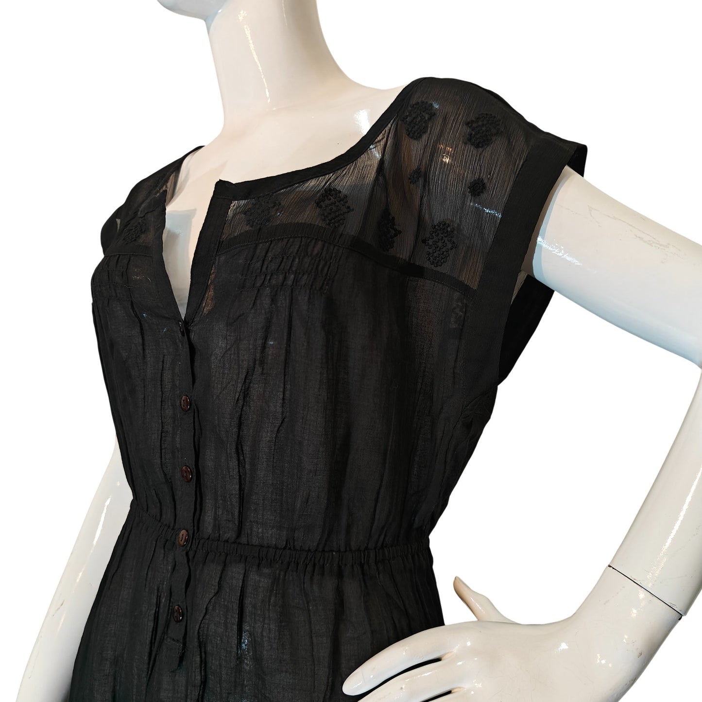 Black Sheer Embroidered Boho Mini Dress
