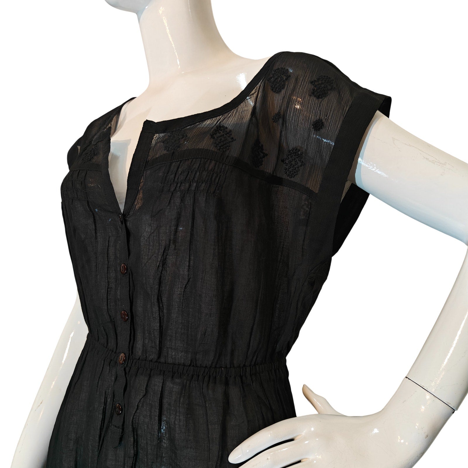Black Sheer Embroidered Boho Mini Dress