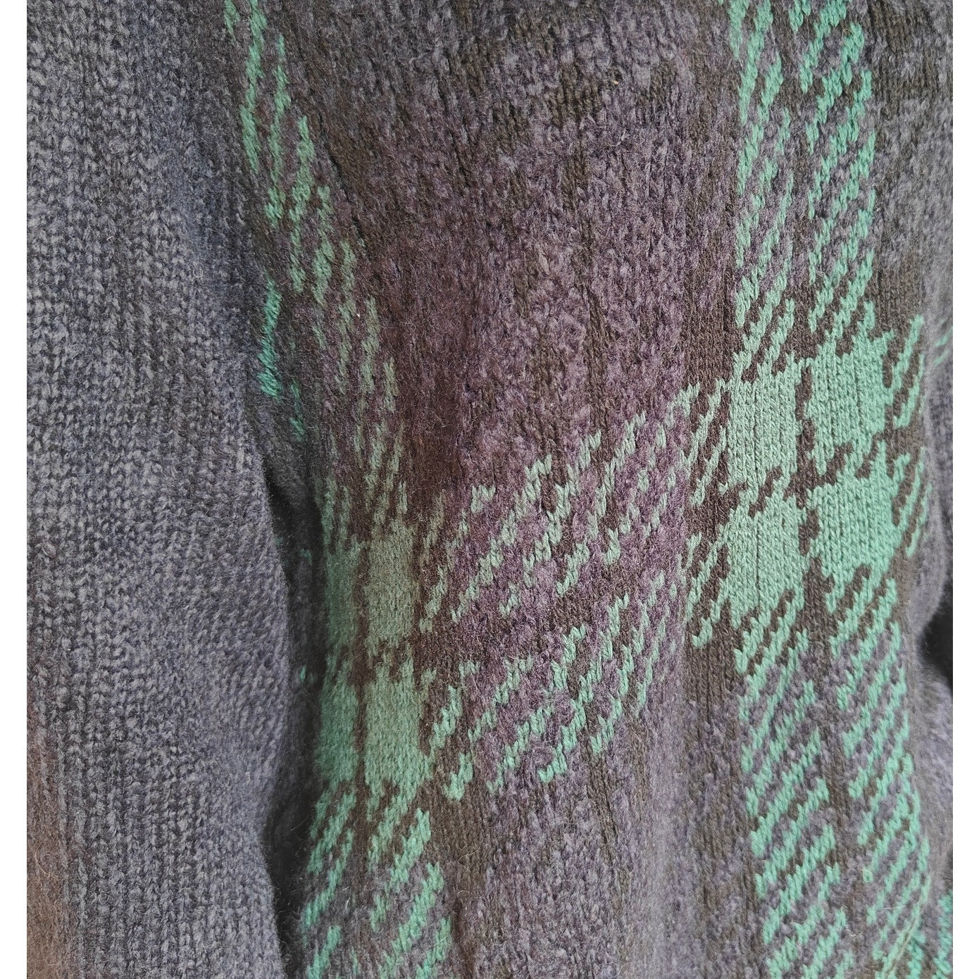 Navy & Green Plaid Cowl-Neck Poncho Sweater