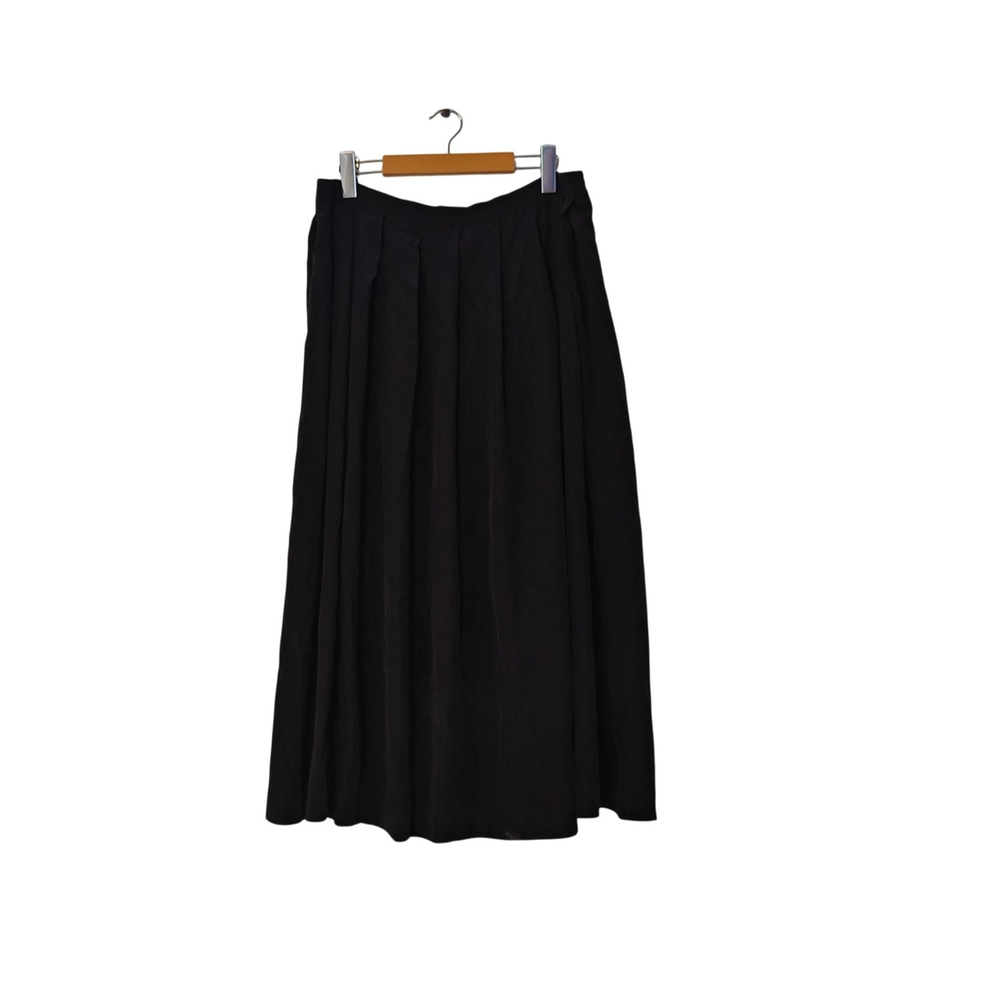 Black Silk Pleated Midi Skirt