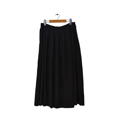 Black Silk Pleated Midi Skirt