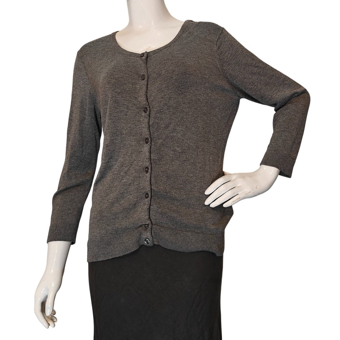 Gray Open Front Knit Cardigan