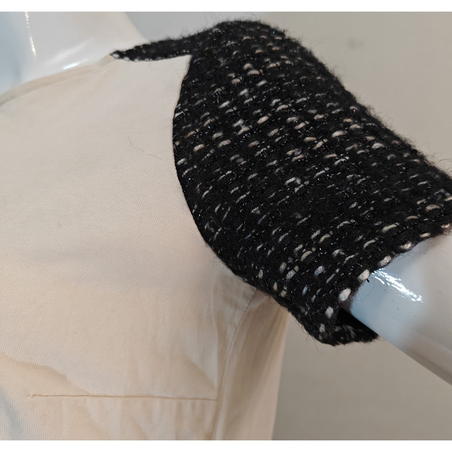 Cream Top With Black Tweed Short Sleeves