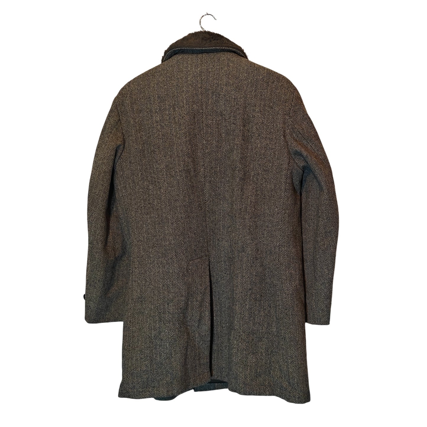 Vintage Herringbone Fur-Lined Wool Coat